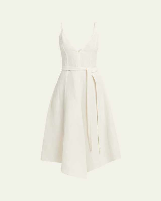Elaine Plunging Belted Linen-Blend Midi Dress